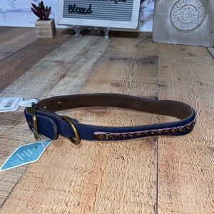 Tommy bahama navy blue leather braid dog collar